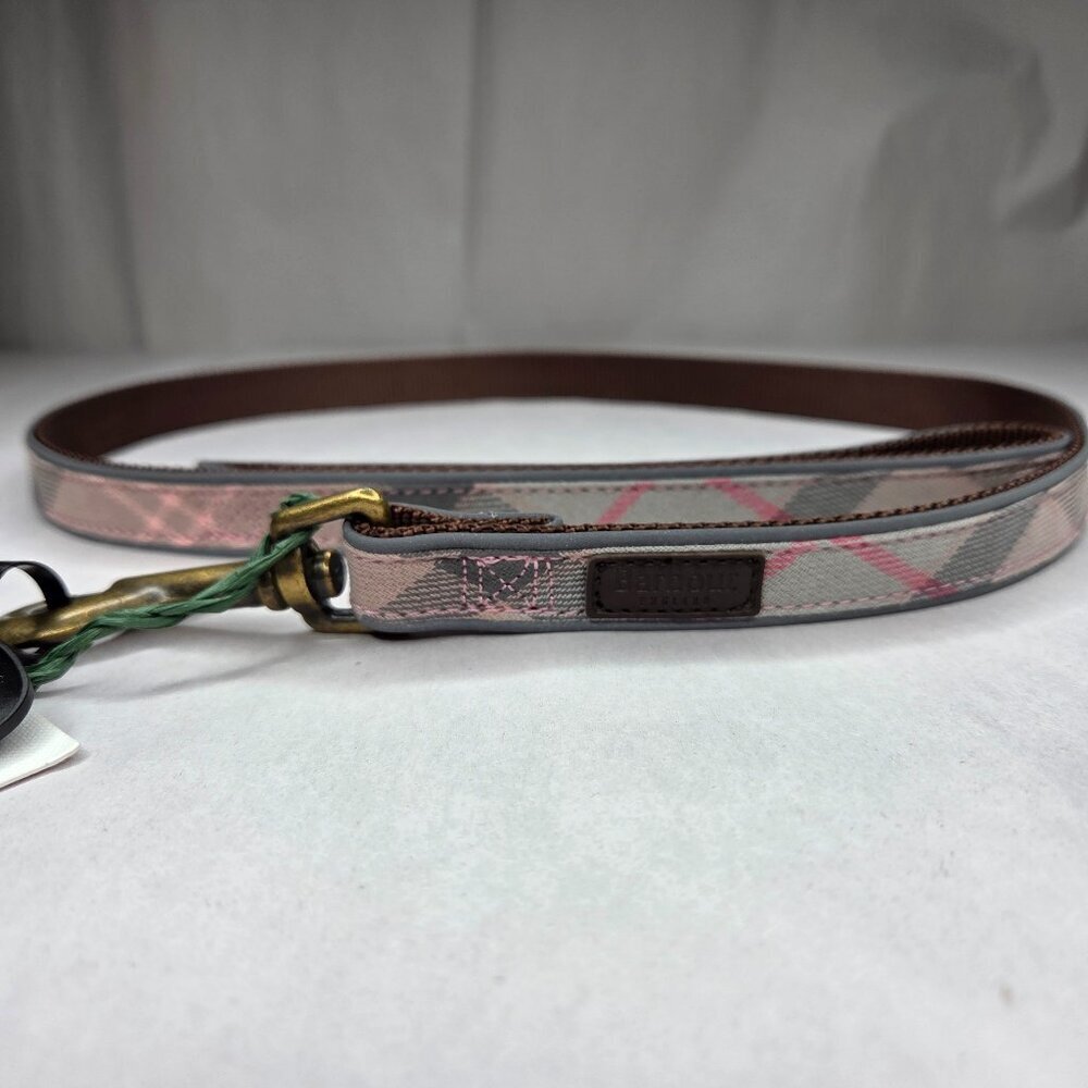 NWT Barbour Reflective Tartan Dog Lead Taupe/Pink 40"